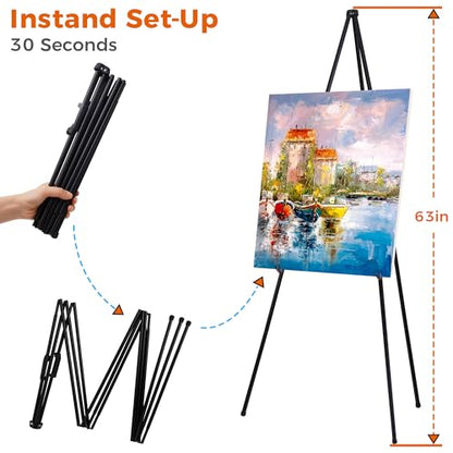 ARTASY 63" Easel Stand for Wedding Signs, Black, 1 Pack with Carry Bag - color: Black