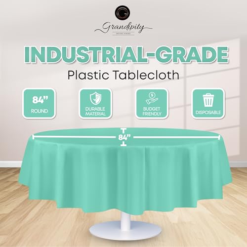 Grandipity Plastic Table Cloth Disposable 12 Pack 84" Round Aqua - color: Aqua, size: 84in. Round