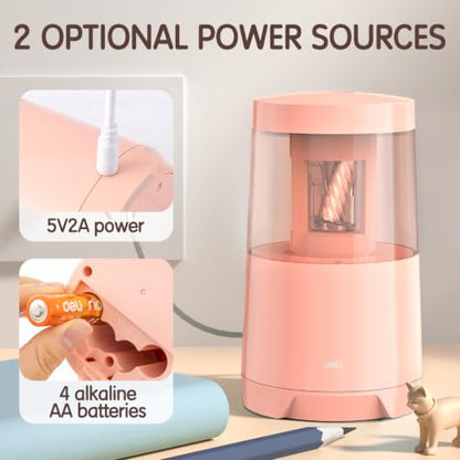 Deli Electric Pencil Sharpener, Automatic Pencil Sharpeners, Pink - color: Pink