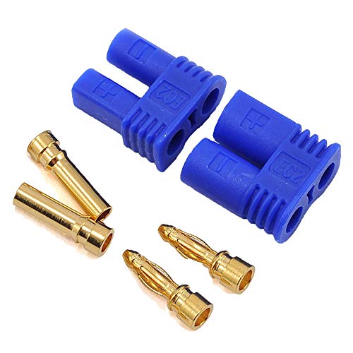 10Sets EC2 Battery Connector RC Adapter Gold-Plated 2.0MM 2MM Banana Plug Bullet Connector for RC Lipo Battery - size: EC2
