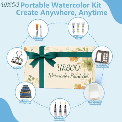 Mini Watercolor Paint Set, Travel Watercolor Set, 24 Colors