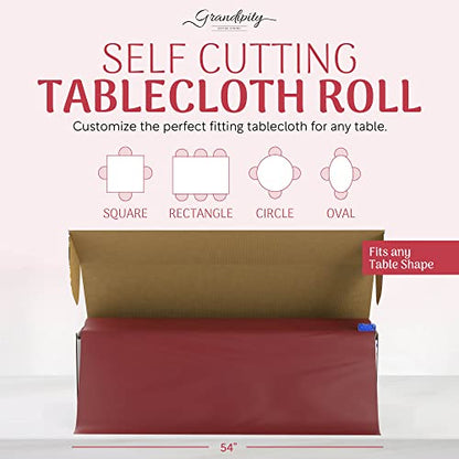 Grandipity Plastic Table Cloth Roll - 54in x 300 Ft. Table Cover Burgundy - color: Burgundy, size: 3600" x 54" (Rectangular)