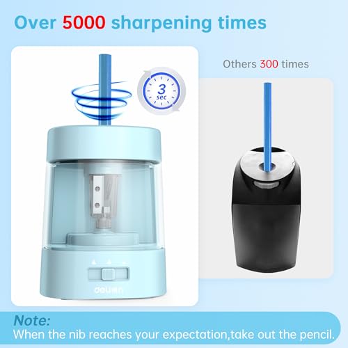 Deli Electric Pencil Sharpener, Automatic Pencil Sharpeners, Blue - color: Blue