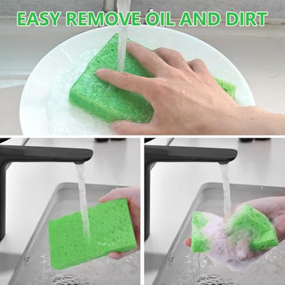 Cellulose Sponges, Large Size 4" x 6" x 1" - Heavy Duty Scrub Kitchen Sponge, Clean Tough Messes Without Scratching Kitchen Cleaning Pads, Pop Up Eco DIY (6 Pack), Green - color: Green