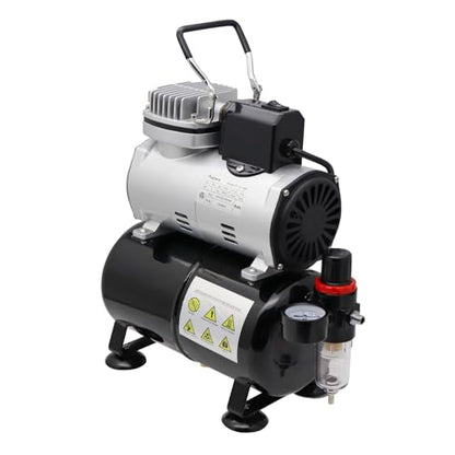 Single-Piston Oil-Free Airbrush Compressor with Cooling Fan, 3L Tank, Regulator & Moisture Trap – for Hobby Painting, Temporary Tattoos, Model Art, Automotive Graphics, Makeup