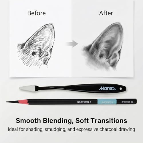 Marie's Charcoal Pencils for Drawing, 10 Pieces, Extra Hard Hard Medium Soft Extra Soft, Sketching Pencils for Artists, Smooth Charcoal Core for Layering, Blending and Detailed Artwork(Hard) - style: Hard (10pcs)