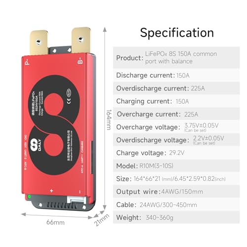 DALY Smart BMS 8S 24V 150A LiFePO4 with WiFi Bluetooth Module CAN RS485 - color: 8S 24V, size: 150A