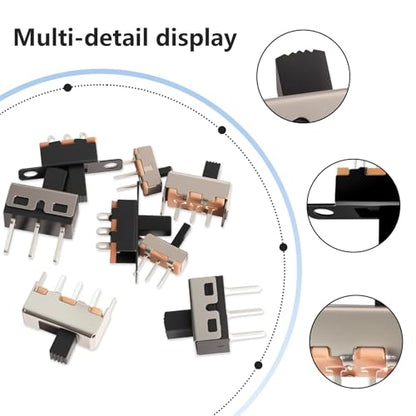 VEXUNGA Slide Switch Set Mini Micro Slide Switches SPDT 1p2t Small Toggle Switch Vertical Panel Mount ON Off 2Position 3Pin SS12F15 SS12F15VG6 SS12D00G SS12F44 SS12D10 (80Pcs)