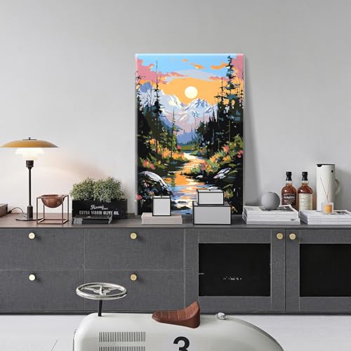 JOOZ Mountain Paint by Number for Adults with Frame, 8x12 Inch - color: Montain Sunset