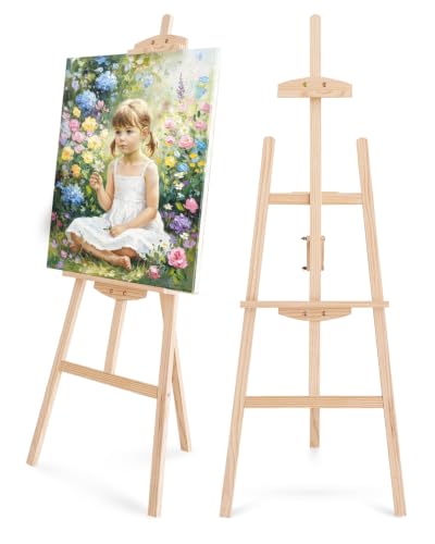 Pine Wood A-Frame Art Easel Stand, Foldable Wooden Painting Easel, Natural - style: Natural