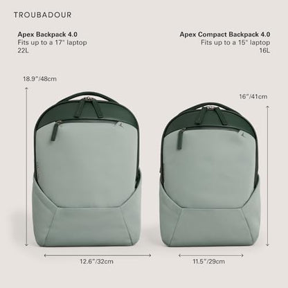 Troubadour Apex 4.0 Compact - 16L Premium Laptop Backpack - Ergonomic & Water Resistant - Designed for Work and Travel - Green Smoke - color: Green Smoke