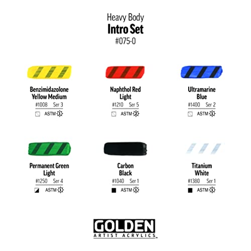 GOLDEN Heavy Body Acrylics Intro Set, 6 x 22 ml Tubes