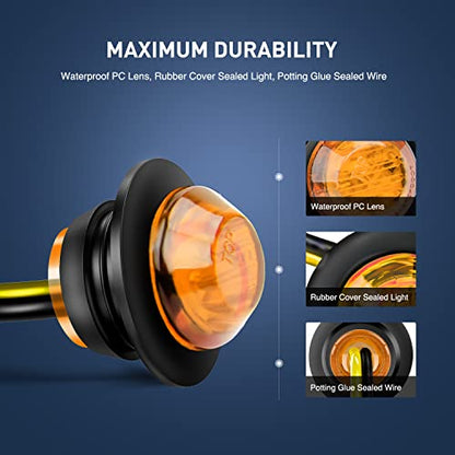 Nilight 50 PCS 3/4" Round Clearance LED Front Rear Side Marker Light - color: 50Pcs Amber