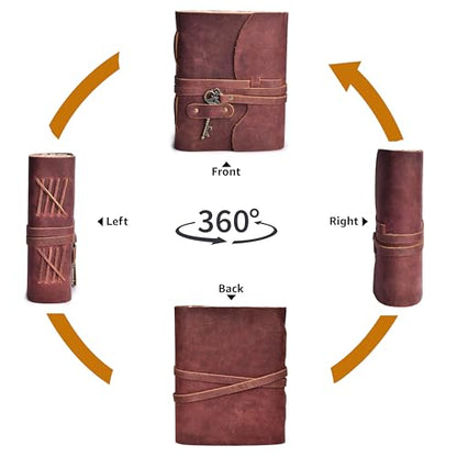 LEATHER VILLAGE Old Journal Key Lock, Mahogany Brown 6x4. - color: Beetroot Red, size: 6"X4"