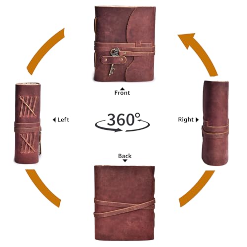 LEATHER VILLAGE Medieval Journal Key Lock, Mahogany Brown 13x8. - color: Beetroot Red, size: 13"X8"