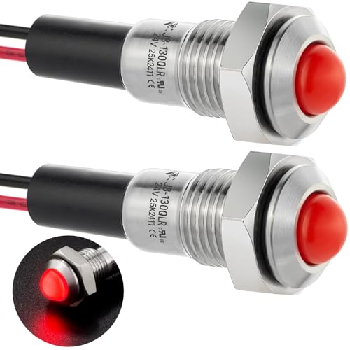 UL Listed Pcs 8mm 0.31" Mini Indicator Light 12V-24V Red LED Waterproof IP67 Domed High Head Stainless Steel Signal Lamp Pilot Light with Wire,for Dash Directional Car Truck Boat - color: Red, size: 12-24V DC/AC