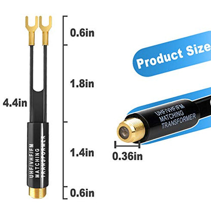 Ancable 75 Ohm to 300 Ohm Adapter Gold Plated, UHF/VHF/FM Balun Transformer - size: 4.4 In - 3Pcs