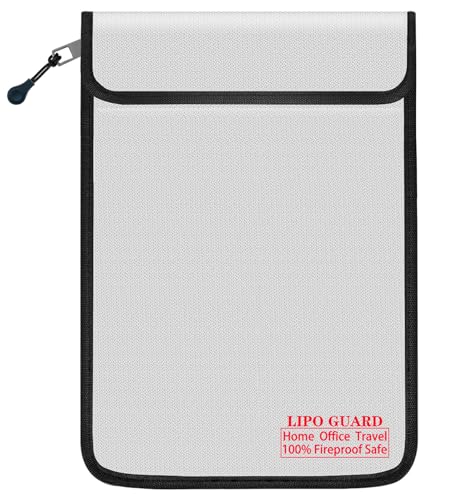 6.3"x9.85" Fireproof Lipo Safe Bag with Fireproof Zipper Fireproof Edge wrapping Fireproof wire,Home Office Travel Safe Storage for Cash Valuables Passport Power bank Lipo Battery(16 * 25cm Silver) - size: 16*25cm Silver