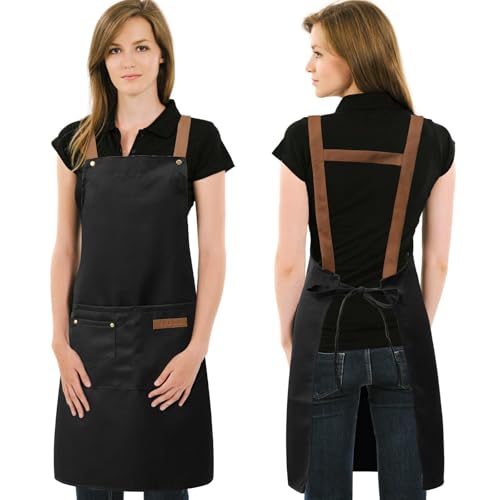 DILLMAN Art Aprons for Men Women H Back Straps Chef Apron with Pockets - color: Black