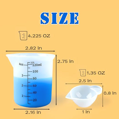 5pcs Silicone Measuring Cups 125ml for Resin, 3pcs 40ml Mixing Bowls