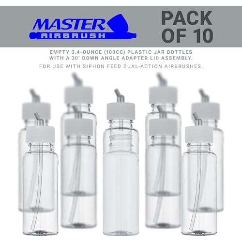 Master Airbrush Pack of 10, TB-009 Empty 3.4 oz (100cc) Plastic Jar Bottles - size: 3.4oz - Plastic - 30°