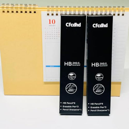 12‑Pack Set, 9 Pre‑Sharpened All‑Black #2 HB Wood Pencils, 3 Eraser Pens & 1 Premium Pencil Sharpener