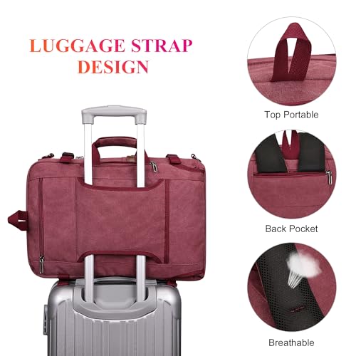 WITZMAN Canvas Travel Backpack for Women Large Laptop Backpack Fits 16 Inch - color: Red