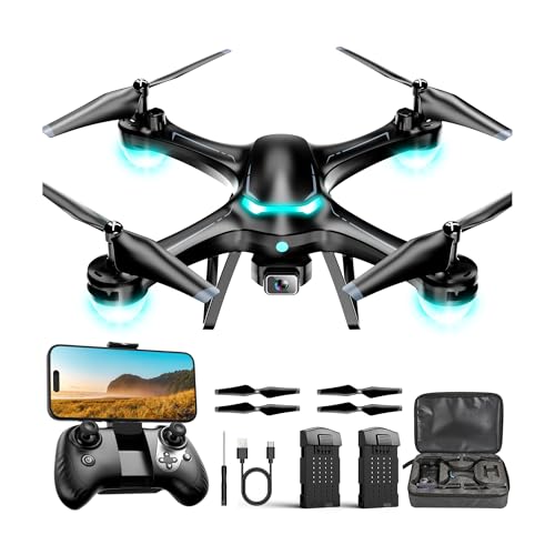 Drone with 1080P Camera, Remote Control Quadcopter with Gesture Selfie, Altitude Hold, One Key Start, 3D Flips, 2 Batteries, Black