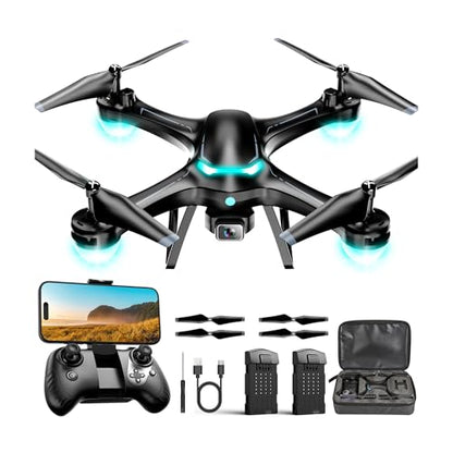Drone with 1080P Camera, Remote Control Quadcopter with Gesture Selfie, Altitude Hold, One Key Start, 3D Flips, 2 Batteries, Black