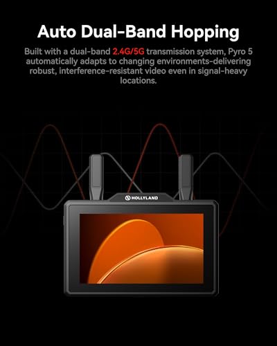 Hollyland Pyro 5 Wireless Video Transmitter & Receiver & 5.5 inch Camera Field Monitor HDMI & SDI 1300ft Range, 60ms Latency Auto Dual-Band Hopping with Waveform, LUTs, Recording, Vector Scope - size: 5.5 inch - Pyro 5 Solo Version