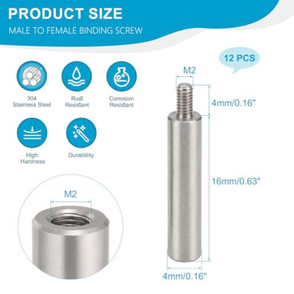 M2x16+4mm Standoff Extension Posts Screws Stainless Steel 12 Pcs - size: M2x16+4mm
