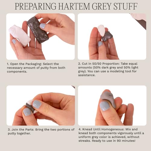 Hartem - Grey Stuff - Two-Part Epoxy Modeling Putty for Plastic Models, Sculpting & Filler Putty for Model Building and Repairs, 20 + 20 G, Durable Finish