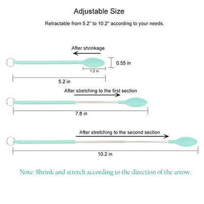 Mini Silicone Spatula Set Stretchable Makeup Spatulas Small Scooper and Spoon 2-in-1Tiny Spatula for Kitchen Bottle Beauty Jar, Adjustable Size and Reusable, 3Pcs