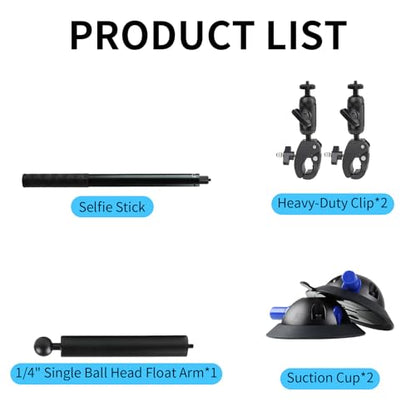 Suction Car Mount for Insta360 x5,x4, x3, x2, x,One RS,R Compatible with GoPro Max DJI OSMO Action 6 5 4 3 Camera 5 in 1 Suction Mount Kit for Action Cameras (Includes 47.24-inch Selfie Stick)