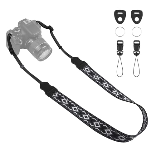 Universal Camera Strap - Camera Neck Strap, Adjustable Shoulder Straps Compatible with Canon, Fujifilm, Nikon, Olympus, Panasonic and other SLR and mirrorless cameras - Black Grey White Rhombus - color: Black Grey and White Rhombus