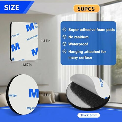 Double Sided Adhesive Pads,2 Sided Sticky Foam Tape, 50pcs Heavy Duty Round&Square Wall Adhesive Mounting Tape,Adhesive Strip for Home&Office - color: Pack of 50pcs Round&Square