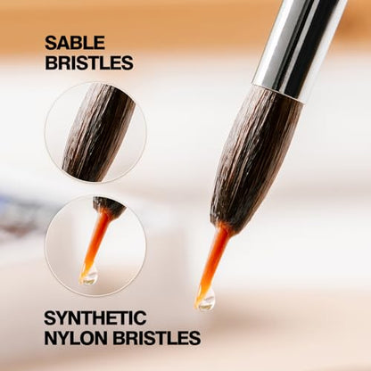 Professional Watercolor Brushes, 6Pcs Sable & Synthetic Extended Needle Point Detail Liner Paint Brushes