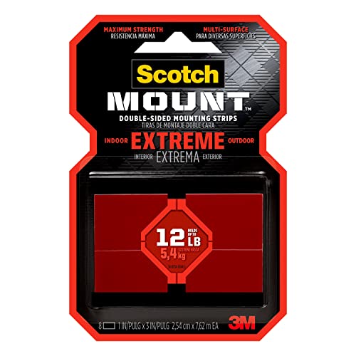 Scotch Extreme Mounting Strips, Double-Sided Heavy Duty Tape, 8 Strips, 1 in x 3 in, Use Instead of Nails or Screws, Works on Painted surfaces, Metals, Acrylic, Hard Plastics and More (414H-ST) - size: 1"x3"