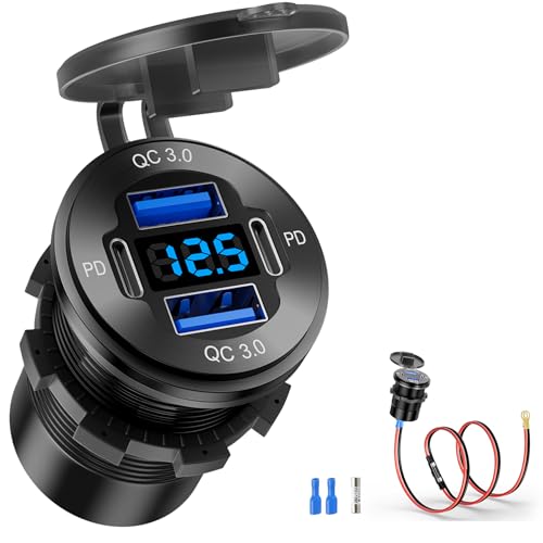 1 Pack 12V USB Outlet 4 Port Car Boat Marine Charger Voltmeter - color: 2PD+2USB(1Pack)