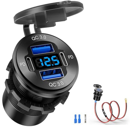 1 Pack 12V USB Outlet 4 Port Car Boat Marine Charger Voltmeter - color: 2PD+2USB(1Pack)