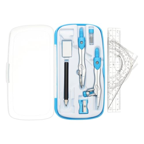 PATIKIL Geometry Precision Tool Set, 11 Pcs Geometry Set Compass Tool with Shatterproof Storage Box Rulers Math Compass Kit for Math Drafting Supplies, Blue(Style 1) - color: Blue