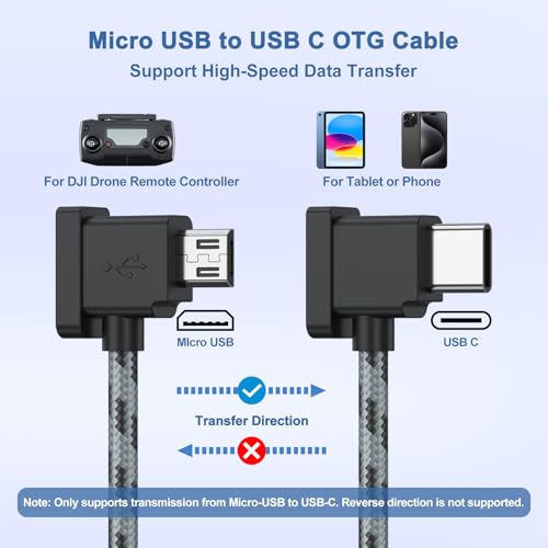 Vancle Micro to USB C Remote Controller Cable for DJI Mavic Mini/Mini SE, Mavic 2 Pro/Zoom, Mavic Pro/Air, Spark, DJI Drone to IPhone17/16/15/Tablet Cable (1ft/30cm)