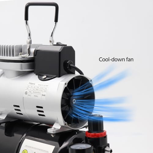 Single-Piston Oil-Free Airbrush Compressor with Cooling Fan, 3L Tank, Regulator & Moisture Trap – for Hobby Painting, Temporary Tattoos, Model Art, Automotive Graphics, Makeup