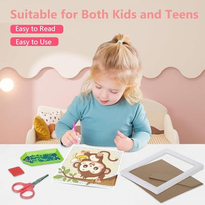 Gemozaic Monkey Diamond Art Kits for Kids Ages 4-8-12 with Frame, 7 x 7 in - color: CC992