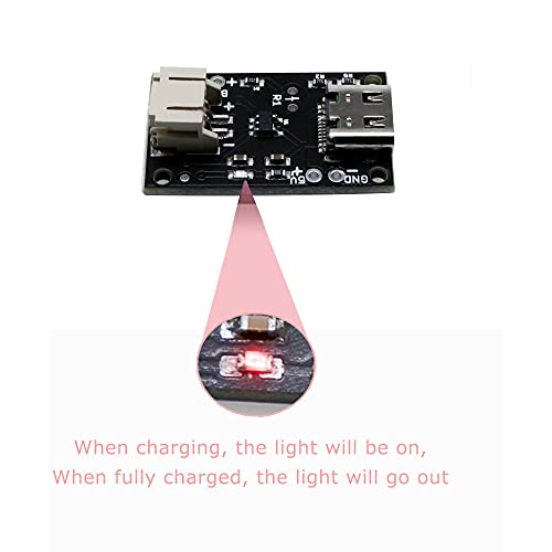 Treedix 2pcs Type C USB LiPo Battery Charger Board Without Battery with JST Socket with LED Indicator Charging Rate Adjustable Automatic Power-Down