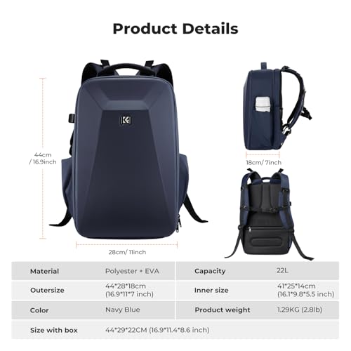K&F CONCEPT Camera Backpack,Hardshell Photography DSLR Camera Bag - color: Deep Blue