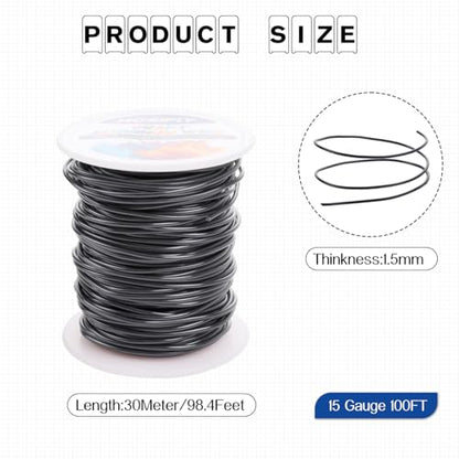 15 Gauge Aluminum Craft Wire for Jewelry Making-Black 100 feet - color: Black, size: 15Gauge 100FT