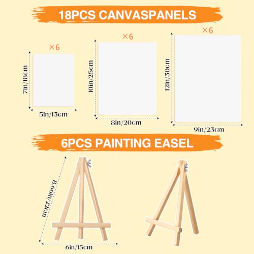 Maitys 24 Pack Painting Kits 18 Canvas Boards with 6 Wooden Easel 3 Size