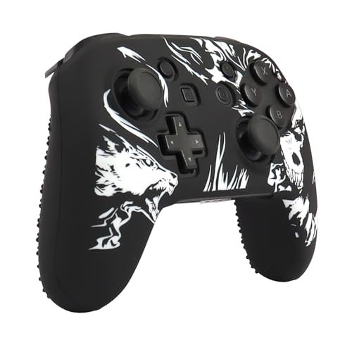 Wolf Controller Skin Cover for NS Switch Pro Controller, RALAN 1 Controller Skin+4 Customised Thumb Grips Caps Accessories - color: Wolf Black White