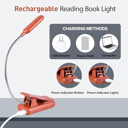 VAVOFO Rechargeable Reading Light, Clip on Book Light for Reading in Bed - color: Mocha Brown